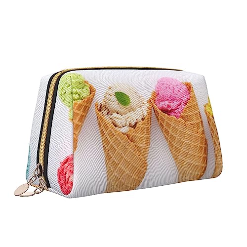 Make-up-Tasche mit Eiscreme-Aufdruck, tragbar, vielseitig, Kulturbeutel, große Kapazität, Kosmetiktasche für Damen, weiß, Einheitsgröße, Kulturbeutel von ZaKhs