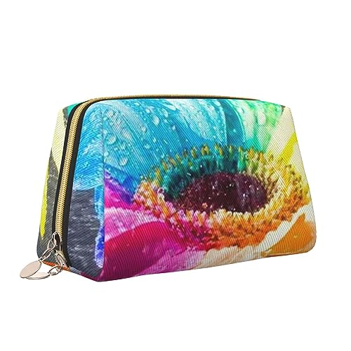 Make-up-Tasche mit buntem Sonnenblumen-Druck, tragbar, vielseitig, Kulturbeutel, großes Fassungsvermögen, Kosmetiktasche für Damen, weiß, Einheitsgröße, Kulturbeutel von ZaKhs