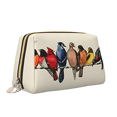 Make-up-Tasche mit buntem Vogeldruck, tragbar, vielseitig, Kulturbeutel, großes Fassungsvermögen, Kosmetiktasche für Damen, weiß, Einheitsgröße, Kulturbeutel von ZaKhs