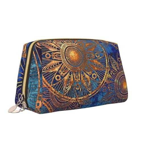 Make-up-Tasche mit goldener Blume, blauer Hintergrund, tragbar, vielseitig, Kulturbeutel, große Kapazität, Kosmetiktasche für Damen, weiß, Einheitsgröße, Kulturbeutel von ZaKhs