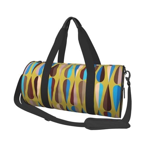 Mid Century Reisetasche, modern, Retro-Design, mit Tasche und verstellbarem Riemen, große Sporttasche, modische Yoga-Tasche für Damen und Herren, Schwarz , Einheitsgröße von ZaKhs