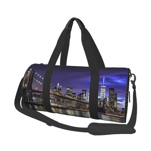 New York Night Print Reisetasche mit Tasche und verstellbarem Riemen, großer Turnbeutel, modische Yoga-Tasche für Damen und Herren, Schwarz , Einheitsgröße von ZaKhs