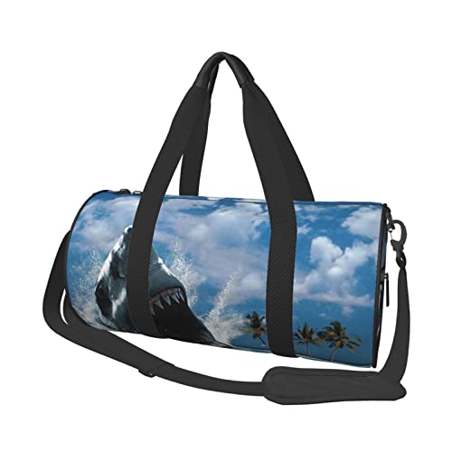 Ocean Shark Print Reisetasche mit Tasche und verstellbarem Riemen, großer Turnbeutel, modische Yoga-Tasche für Damen und Herren, Schwarz , Einheitsgröße von ZaKhs