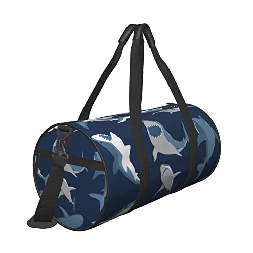 Ocean Shark Print Reisetasche mit Tasche und verstellbarem Riemen, großer Turnbeutel, modische Yoga-Tasche für Damen und Herren, Schwarz , Einheitsgröße von ZaKhs