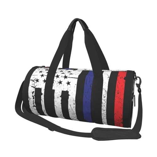 Reisetasche, Motiv: Feuerwehrmann, USA-Flagge, mit Tasche und verstellbarem Riemen, groß, Turnbeutel, modische Yoga-Tasche für Damen und Herren, Rot, Schwarz , Einheitsgröße von ZaKhs