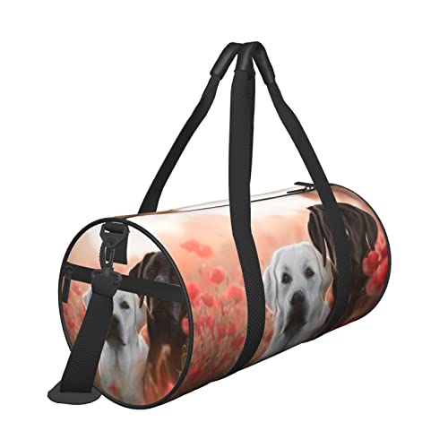 Reisetasche, Motiv: weißer Labrador, mit Tasche und verstellbarem Riemen, große Sporttasche, modische Yoga-Tasche für Damen und Herren, Schwarz , Einheitsgröße von ZaKhs