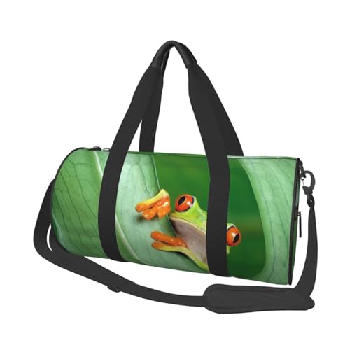 Reisetasche mit Baumfrosch-Motiv, mit Tasche und verstellbarem Riemen, große Sporttasche, modische Yoga-Tasche für Damen und Herren, Schwarz , Einheitsgröße von ZaKhs