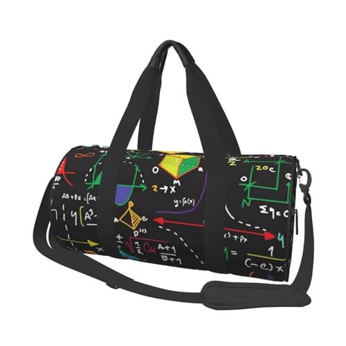 Reisetasche mit Mathe-Quiz-Druck, mit Tasche und verstellbarem Riemen, große Sporttasche, modische Yoga-Tasche für Damen und Herren, Schwarz , Einheitsgröße von ZaKhs