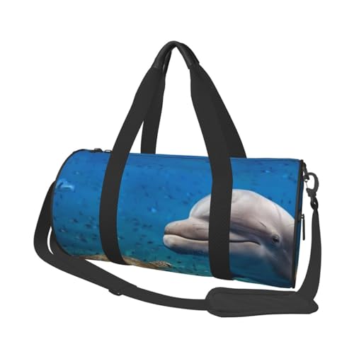 Reisetasche mit Meeresschildkröten-Delfin- und Fischdruck, mit Tasche und verstellbarem Riemen, große Sporttasche, modische Yoga-Tasche für Damen und Herren, Schwarz , Einheitsgröße von ZaKhs
