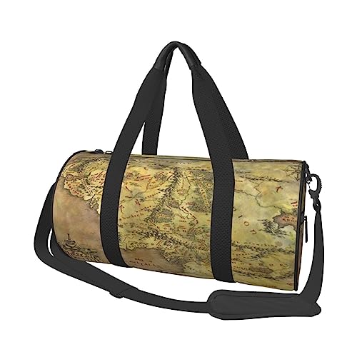 Reisetasche mit Mittelerd-Karten-Druck, mit Tasche und verstellbarem Riemen, große Sporttasche, modische Yoga-Tasche für Damen und Herren, Schwarz , Einheitsgröße von ZaKhs