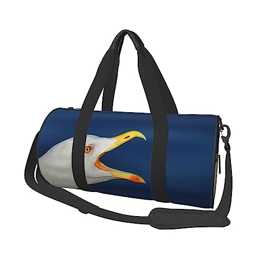 Reisetasche mit Möwen-Druck, mit Tasche und verstellbarem Riemen, große Sporttasche, modische Yoga-Tasche für Damen und Herren, Schwarz , Einheitsgröße von ZaKhs