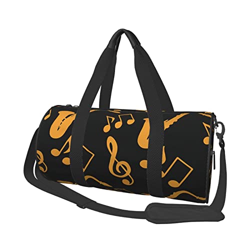 Reisetasche mit Musiknoten-Aufdruck und Tasche und verstellbarem Riemen, große Sporttasche, modische Yoga-Tasche für Damen und Herren, Schwarz , Einheitsgröße von ZaKhs