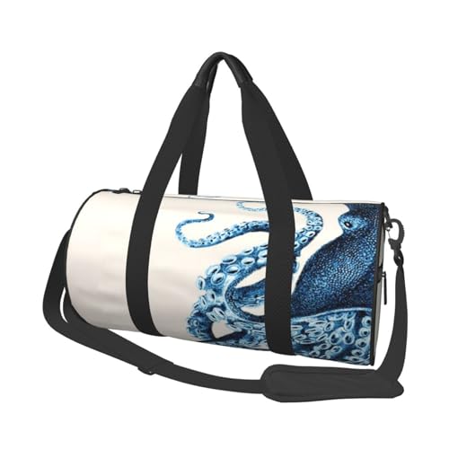 Reisetasche mit Oktopus-Druck, mit Tasche und verstellbarem Riemen, großer Turnbeutel, modische Yoga-Tasche für Damen und Herren, Schwarz , Einheitsgröße von ZaKhs