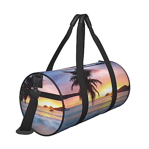 Reisetasche mit Palmenmotiv, Sonnenuntergang, mit Tasche und verstellbarem Riemen, große Sporttasche, modische Yoga-Tasche für Damen und Herren, Schwarz , Einheitsgröße von ZaKhs