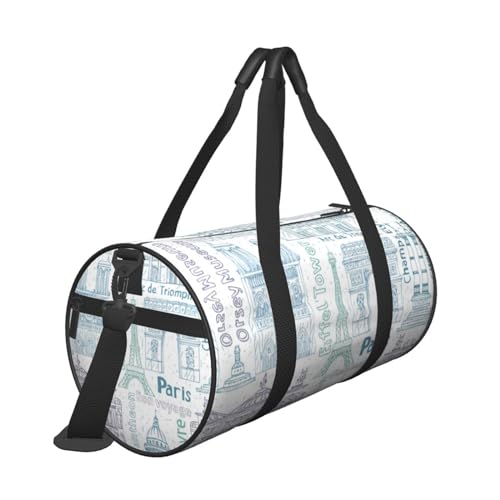 Reisetasche mit Pariser Sehenswürdigkeiten, Muster, mit Tasche und verstellbarem Riemen, große Sporttasche, modische Yoga-Tasche für Damen und Herren, Schwarz , Einheitsgröße von ZaKhs