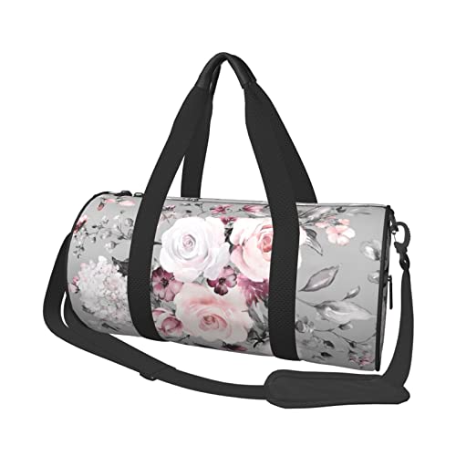 Reisetasche mit Pflanzen-Blumendruck, Tasche und verstellbarem Riemen, große Sporttasche, modische Yoga-Tasche für Damen und Herren, Schwarz , Einheitsgröße von ZaKhs