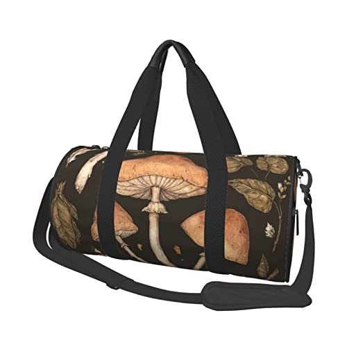 Reisetasche mit Pilz-Kunstdruck, mit Tasche und verstellbarem Riemen, große Sporttasche, modische Yoga-Tasche für Damen und Herren, Schwarz , Einheitsgröße von ZaKhs