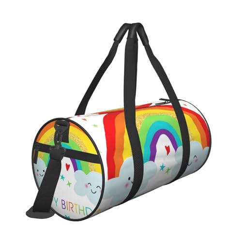 Reisetasche mit Regenbogen-Geburtstagsdruck, mit Tasche und verstellbarem Riemen, große Sporttasche, modische Yoga-Tasche für Damen und Herren, Schwarz , Einheitsgröße von ZaKhs