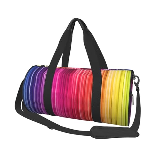 Reisetasche mit Regenbogenfarben-Streifendruck, mit Tasche und verstellbarem Riemen, große Sporttasche, modische Yoga-Tasche für Damen und Herren, Schwarz , Einheitsgröße von ZaKhs