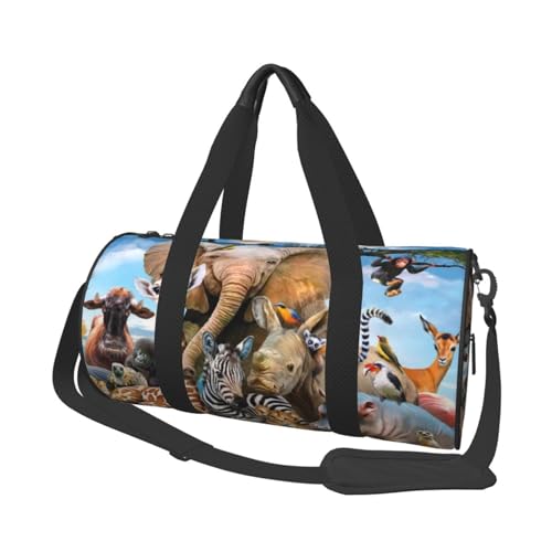 Reisetasche mit Safari-Tierdruck, mit Tasche und verstellbarem Riemen, große Sporttasche, modische Yoga-Tasche für Damen und Herren, Schwarz , Einheitsgröße von ZaKhs