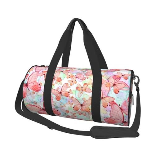 Reisetasche mit Schmetterlings-Aufdruck, mit Tasche und verstellbarem Riemen, große Sporttasche, modische Yoga-Tasche für Damen und Herren, Rosa, Schwarz , Einheitsgröße von ZaKhs