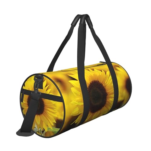 Reisetasche mit Sonnenblumen-Motiv, mit Tasche und verstellbarem Riemen, große Sporttasche, modische Yoga-Tasche für Damen und Herren, Schwarz , Einheitsgröße von ZaKhs