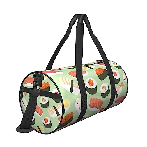 Reisetasche mit Sushi-Lebensmittelmuster, mit Tasche und verstellbarem Riemen, große Sporttasche, modische Yoga-Tasche für Damen und Herren, Schwarz , Einheitsgröße von ZaKhs