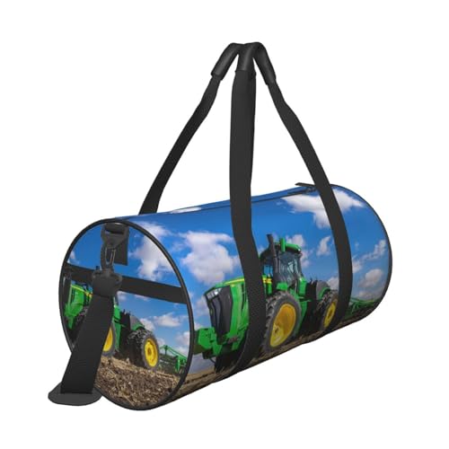 Reisetasche mit Traktor-Farm-Druck, mit Tasche und verstellbarem Riemen, große Sporttasche, modische Yoga-Tasche für Damen und Herren, Schwarz , Einheitsgröße von ZaKhs