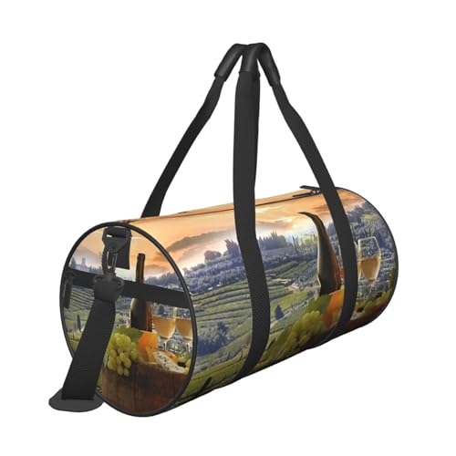 Reisetasche mit Vineyard-Druck, mit Tasche und verstellbarem Riemen, große Sporttasche, modische Yoga-Tasche für Damen und Herren, Schwarz , Einheitsgröße von ZaKhs