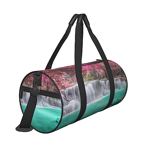 Reisetasche mit Wasserfall-Motiv und natürlichem Landschaftsdruck, mit Tasche und verstellbarem Riemen, große Sporttasche, modische Yoga-Tasche für Damen und Herren, Schwarz , Einheitsgröße von ZaKhs