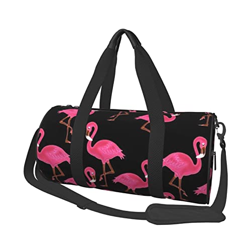 Reisetasche mit hübschem Flamingo-Druck, mit Tasche und verstellbarem Riemen, große Sporttasche, modische Yoga-Tasche für Damen und Herren, Schwarz , Einheitsgröße von ZaKhs