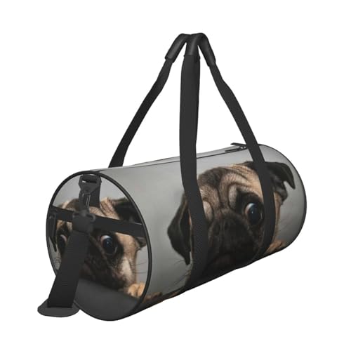 Reisetasche mit hübschem Mops-Aufdruck, mit Tasche und verstellbarem Riemen, große Sporttasche, modische Yoga-Tasche für Damen und Herren, Schwarz , Einheitsgröße von ZaKhs