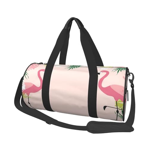 Reisetasche mit pinkem Flamingo-Druck, mit Tasche und verstellbarem Riemen, große Sporttasche, modische Yoga-Tasche für Damen und Herren, Schwarz , Einheitsgröße von ZaKhs