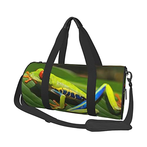 Reisetasche mit roten Augen und Frosch-Druck, mit Tasche und verstellbarem Riemen, große Sporttasche, modische Yoga-Tasche für Damen und Herren, Schwarz , Einheitsgröße von ZaKhs