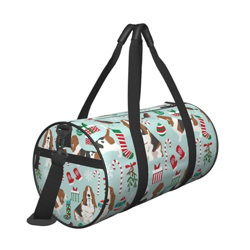 Reisetasche mit süßem Basset-Hound-Druck, mit Tasche und verstellbarem Riemen, große Sporttasche, modische Yoga-Tasche für Damen und Herren, Schwarz , Einheitsgröße von ZaKhs