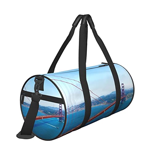 San Francisco Golden Gate Bridge Print Reisetasche mit Tasche und verstellbarem Riemen, großer Turnbeutel, modische Yoga-Tasche für Damen und Herren, Schwarz , Einheitsgröße von ZaKhs