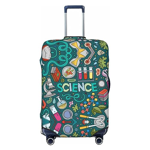 ZaKhs Cartoon Science Theme Print Gepäckhüllen für Männer und Frauen Elastische Kofferabdeckungen Trolley Case Schutzhülle, Schwarz , L von ZaKhs