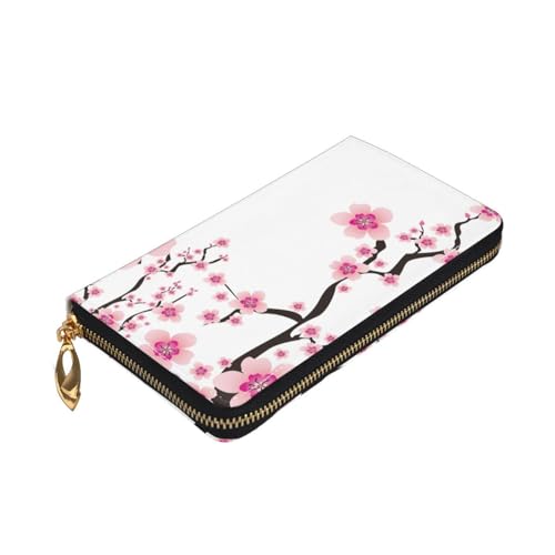 ZaKhs Cherry Blossom Print Damen Geldbörse Leder Reißverschluss Münzbörse Große Kapazität Kartenhalter für Frauen Männer Geschenk, Schwarz , Einheitsgröße von ZaKhs