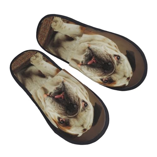 ZaKhs Coole Bulldogge Print Frauen Hausschuhe Rutschfeste Fuzzy Hausschuhe Niedliche Haus Hausschuhe Für Indoor Outdoor L, Schwarz , Large von ZaKhs