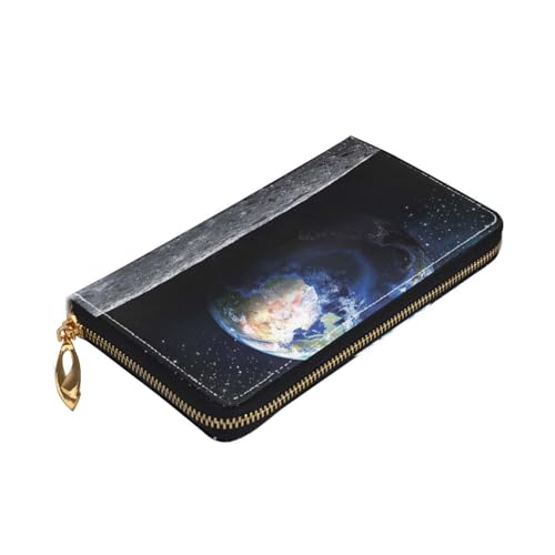 ZaKhs Earth from Moon Print Damen Geldbörse Leder Reißverschluss Münzbörse Große Kapazität Kartenhalter für Frauen Männer Geschenk, Schwarz , Einheitsgröße von ZaKhs