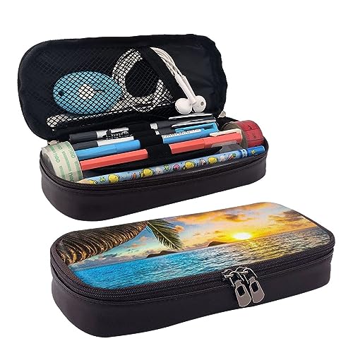 ZaKhs Federmäppchen für Jungen und Mädchen, Sonnenuntergang, Stranddruck, große Kapazität, multifunktional, Make-up-Tasche, Organizer-Tasche für Büro und Reisen, Schwarz , Einheitsgröße, von ZaKhs