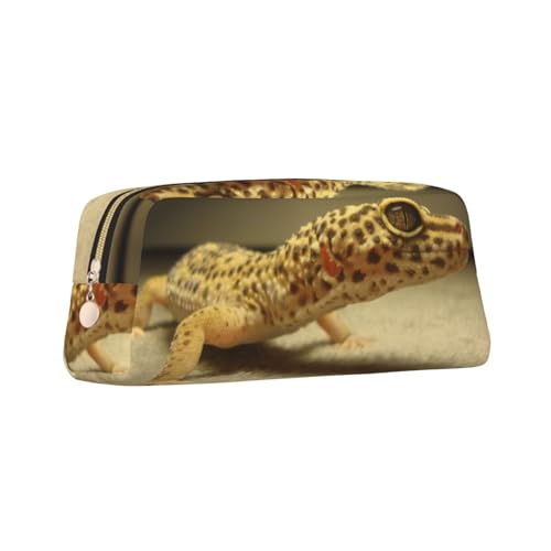 ZaKhs Federmäppchen mit Leoparden-Gecko-Druck, großes Fassungsvermögen, Schreibwarenbox, tragbares Federmäppchen für Männer und Frauen, gold, Einheitsgröße, Taschen-Organizer von ZaKhs