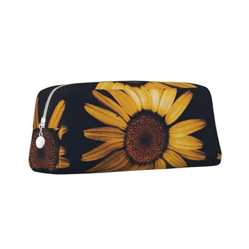 ZaKhs Federmäppchen mit Retro-Sonnenblumen-Motiv, große Kapazität, Schreibwarenbox, tragbares Federmäppchen für Männer und Frauen, silber, Einheitsgröße, Taschen-Organizer von ZaKhs