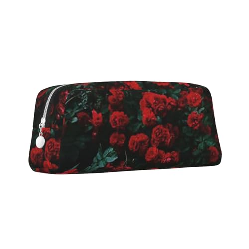 ZaKhs Federmäppchen mit Rosen-Aufdruck, großes Fassungsvermögen, tragbares Federmäppchen für Männer und Frauen, Rot und Schwarz, silber, Einheitsgröße, Taschen-Organizer von ZaKhs