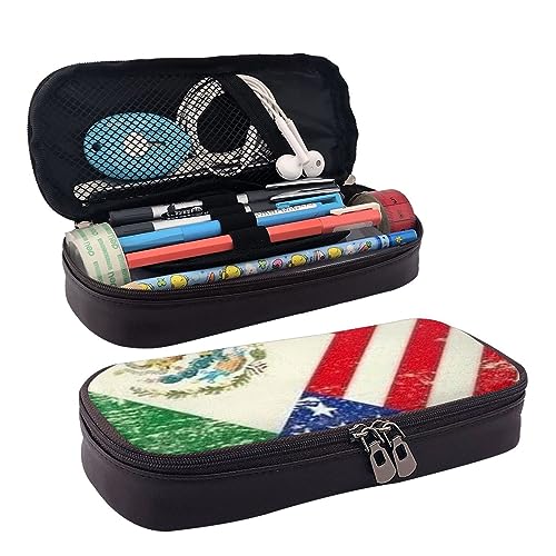 ZaKhs Federmäppchen mit mexikanischem Flaggenaufdruck, für Jungen und Mädchen, große Kapazität, multifunktional, Make-up-Tasche, Organizer-Tasche für Büro, Reisen, Schwarz , Einheitsgröße, von ZaKhs