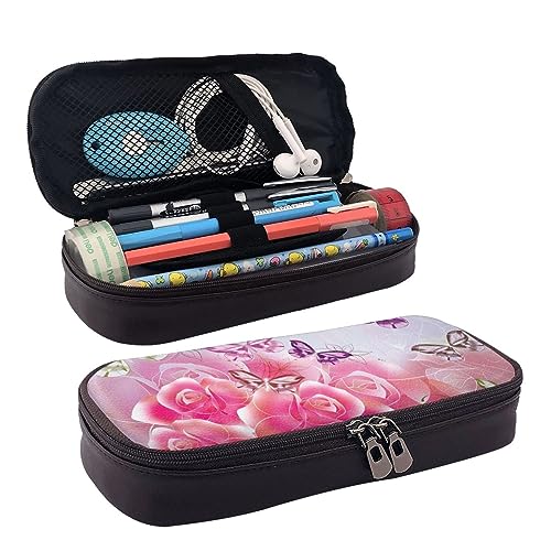 ZaKhs Federmäppchen mit rosa Rosen und Schmetterlingen, für Jungen und Mädchen, große Kapazität, multifunktional, Make-up-Tasche, Organizer-Tasche für Büro und Reisen, Schwarz , Einheitsgröße, von ZaKhs