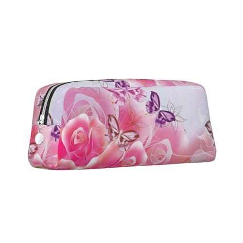 ZaKhs Federmäppchen mit rosa Rosen und Schmetterlingen, großes Fassungsvermögen, Schreibwarenbox, tragbares Federmäppchen für Männer und Frauen, silber, Einheitsgröße, Taschen-Organizer von ZaKhs