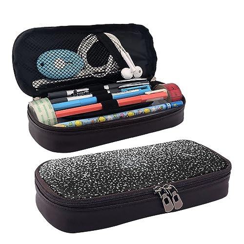 ZaKhs Glänzendes silberfarbenes Federmäppchen mit Glitzerprint für Jungen und Mädchen, große Kapazität, multifunktionale Make-up-Tasche, Organizer-Tasche für Büro und Reisen, Schwarz , Einheitsgröße, von ZaKhs