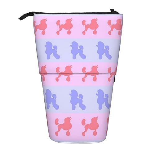 ZaKhs Lila Pudel Polka Dot Print Stand Up Bleistift Fall Retractable Pencil Pouch Niedlich Tragbare Bleistifthalter für Jungen Mädchen Bürobedarf, Schwarz , Einheitsgröße, Make-up-Tasche von ZaKhs