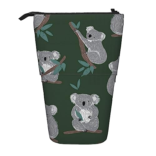 ZaKhs Lovely Koala Print Stand Up Pencil Case Retractable Pencil Pouch Cute Portable Pencil Holder for Boys Girls Office Supplies, Schwarz , Einheitsgröße, Make-up-Tasche von ZaKhs